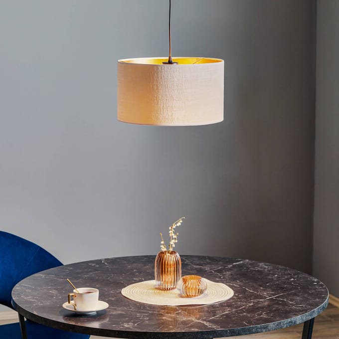 EMIBIG LIGHTING Hanglamp Jari stoffen kap 1-lamp, wit-goud
