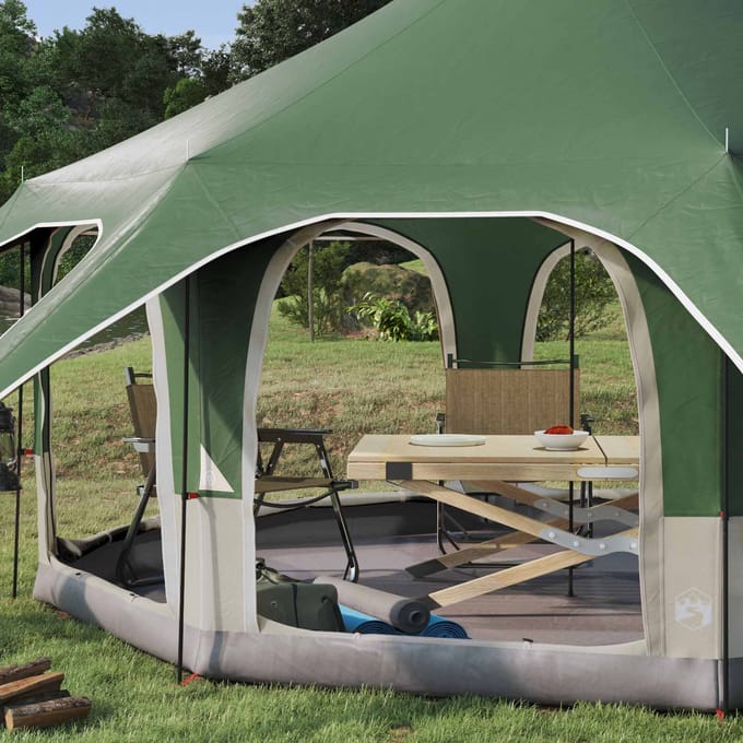 vidaXL - Familietent - 5-persoons - Groen - 185T - Polyester - met - PU - Coating