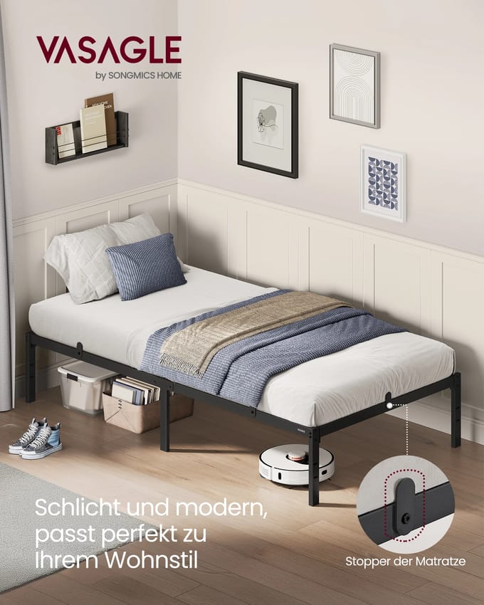 VASAGLE bed Metalen bedframe Opbergruimte onder het bed Modern logeerbed Eenvoudig ontwerp Ink Black