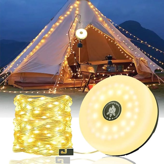 Oprolbaar Campinglichtsnoer - 10m Draagbaar en Multifunctioneel Licht voor Buiten Activiteiten