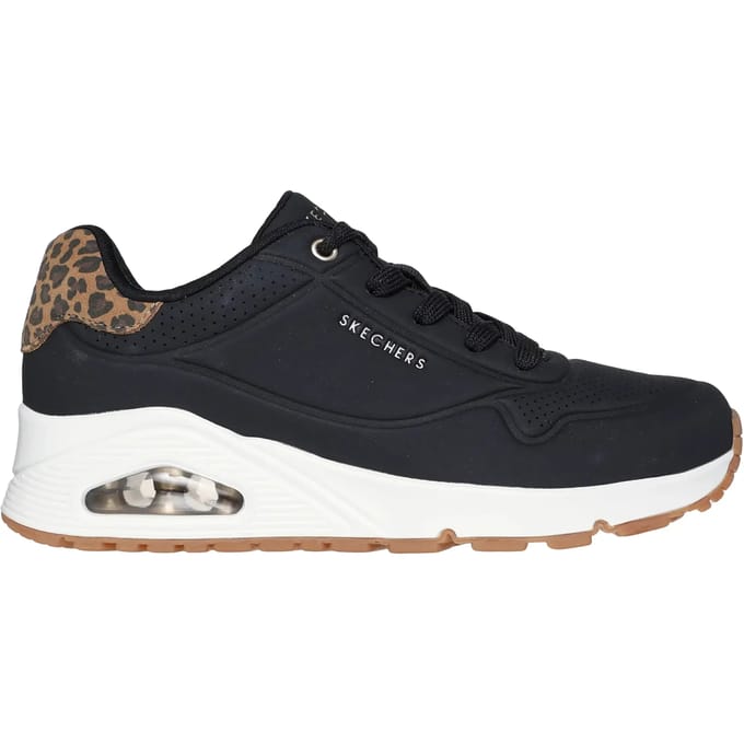 Skechers 177093/bkld Uno-jungle Nite Dames Sneakers Zwart Durabuck/leopard Gedrukt