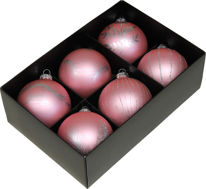 Othmar Decorations gedecoreerde kerstballen - 6x - roze - glas - 8 cm