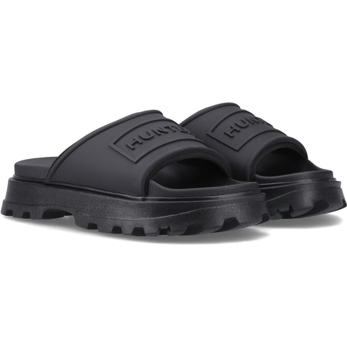 Hunter Moulded Stacked Slider Polyester Dames Zwarte Slippers