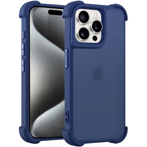 Coverzs matte Shock case geschikt voor iPhone 14 Pro (donkerblauw) - shockbestendig, premium bescherming