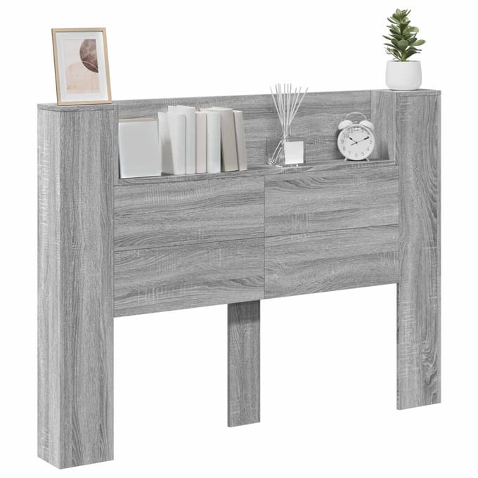 vidaXL - Opslag - hoofdeinde - met - LED - Grijs - Sonoma - Bewerkt - hout