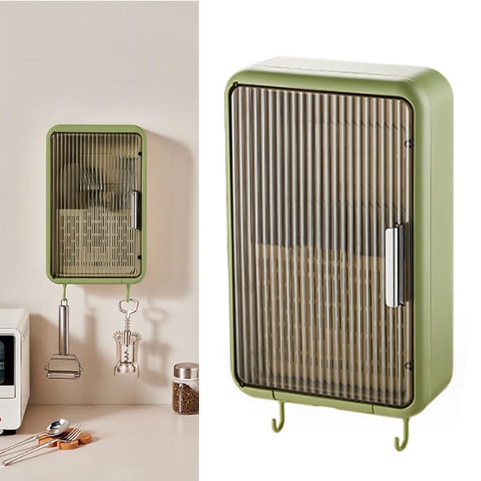 Porte-baguettes de cuisine mural Organisateur de baguettes Égouttant Anti-poussière Ustensiles de cuisine Green beige