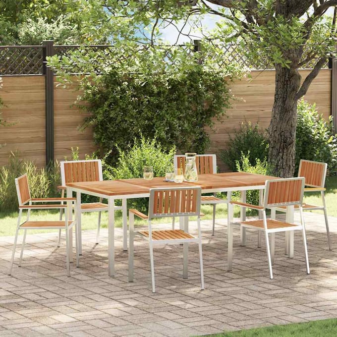 vidaXL Buiten Eettafel Set 7 pcs Bruin Massief Teakhout
