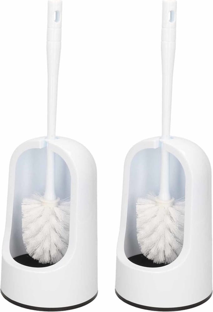 Plasticforte WC borstel met houder - 2x - wit - 40 cm - kunststof - toiletborstels