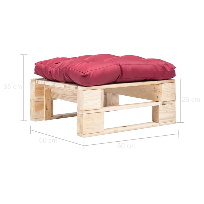 vidaXL - Tuinpoef - met - rood - kussen - pallet - hout - naturel