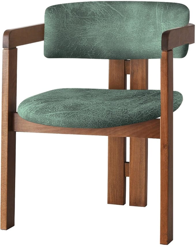 Asir - Stoel - Walnoot, Groen - 100% HOUT - 58 x 76 x 49 cm