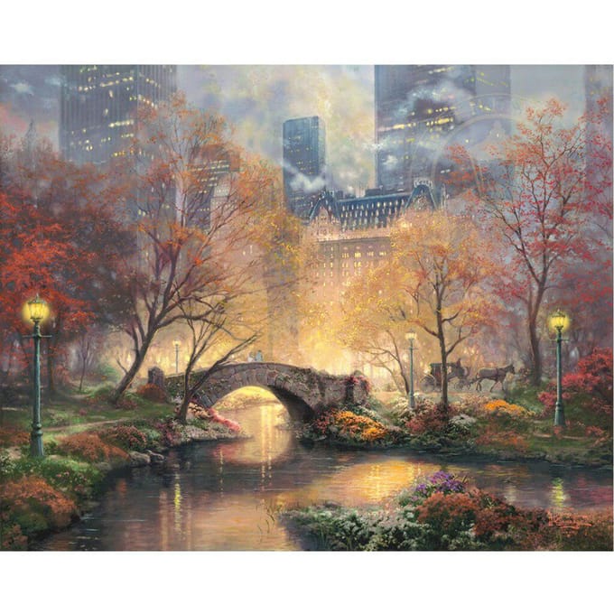 Peinture diamant 5d Scape, parc central rond complet à l'automne, broderie diamant 20X30CM beige
