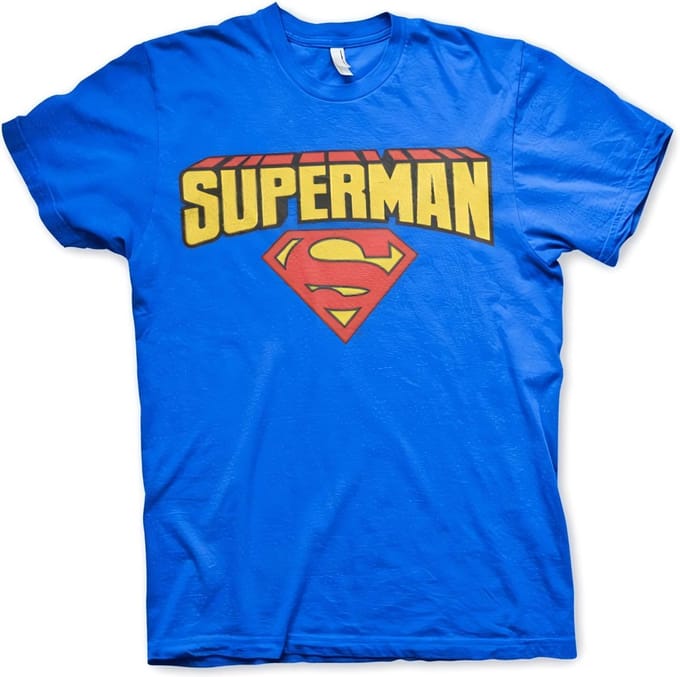 DC Comics Superman Heren Tshirt -M- Blockletter Logo Blauw