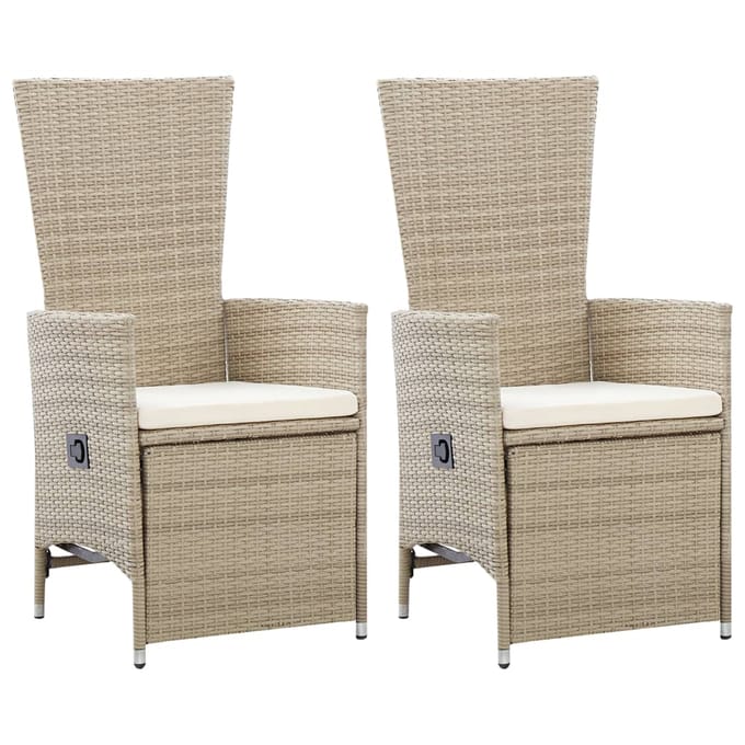 vidaXL - Tuinstoelen - 2 - st - verstelbaar - met - kussens - poly - rattan - beige
