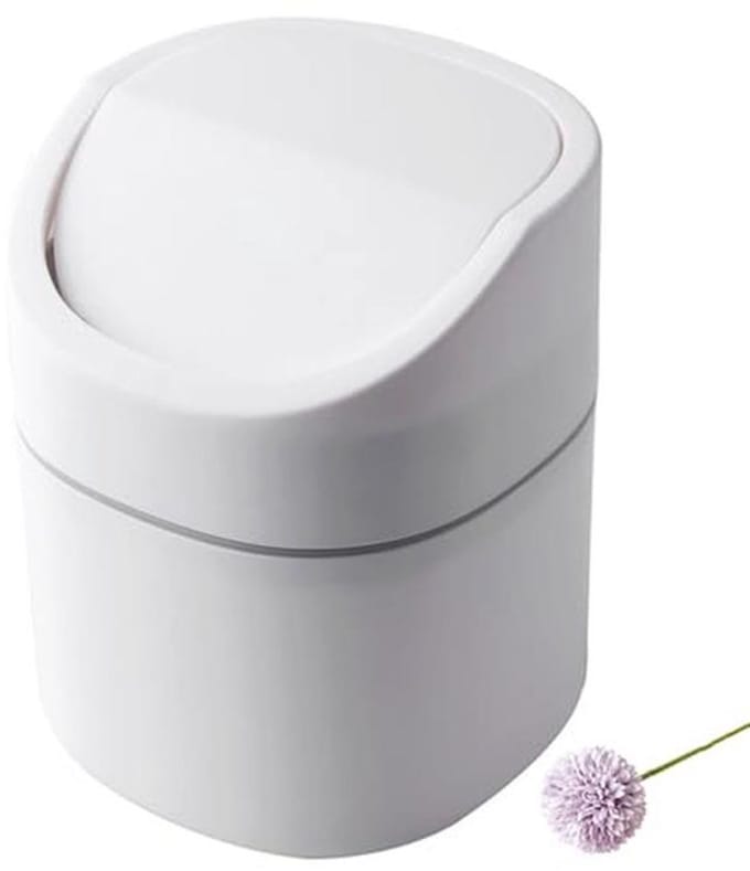 Prullenbak Tafel - Mini Afvalbak - Opruimen Bureau - Met Klapdeksel - 2 Liter - Wit