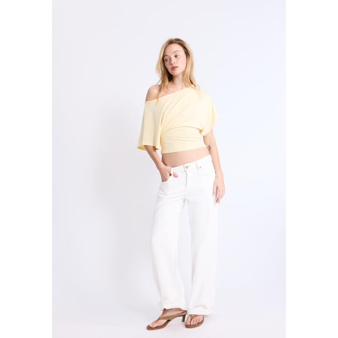 Stradivarius T-shirt met korte mouw en boothals  Pastelgeel M