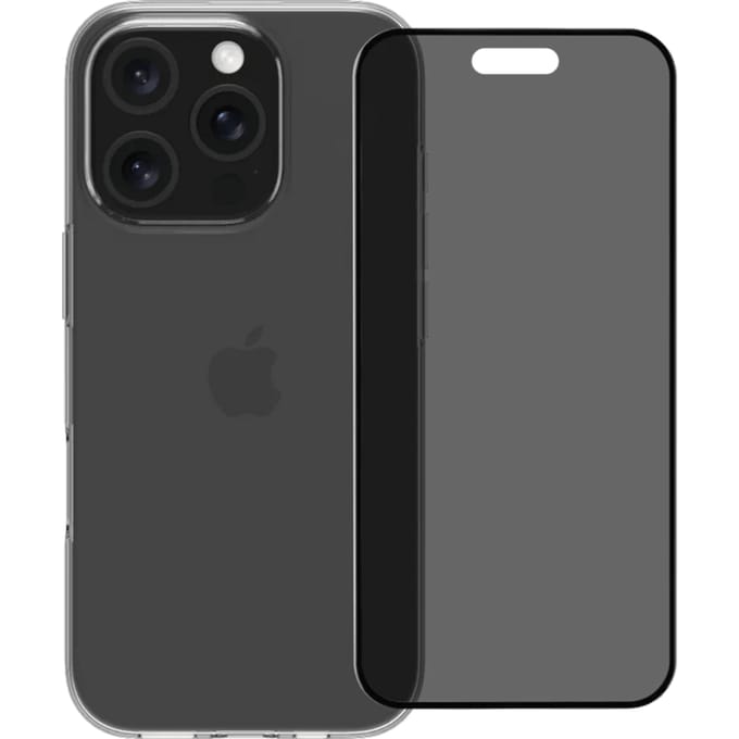 BlueBuilt Back Cover iPhone 16 Pro Transparant + Privacy Filter Screenprotector Glas