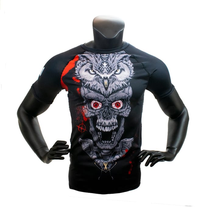 Super Pro Combat Gear Rashguard ShortSleeve SKULL Large