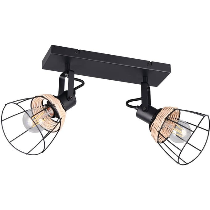Reality Leuchten Plafondlamp Jerome, lengte 36 cm, 2-lamps, matzwart metaal
