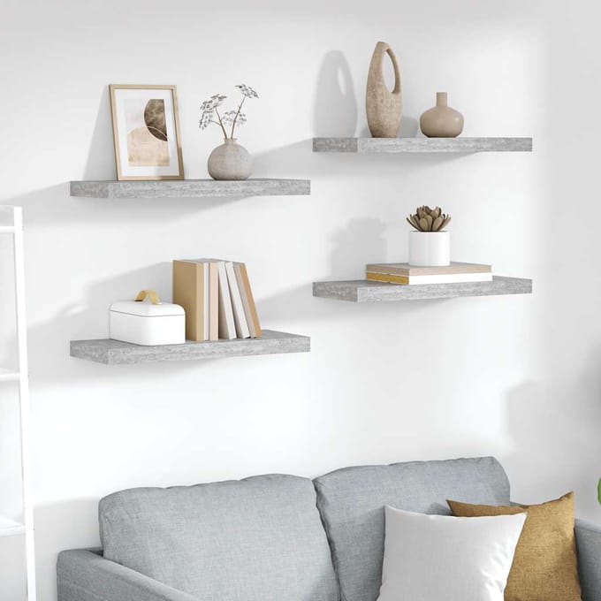 vidaXL - Wandschappen - zwevend - 4 - st - 60x23,5x3,8 - cm - MDF - betongrijs