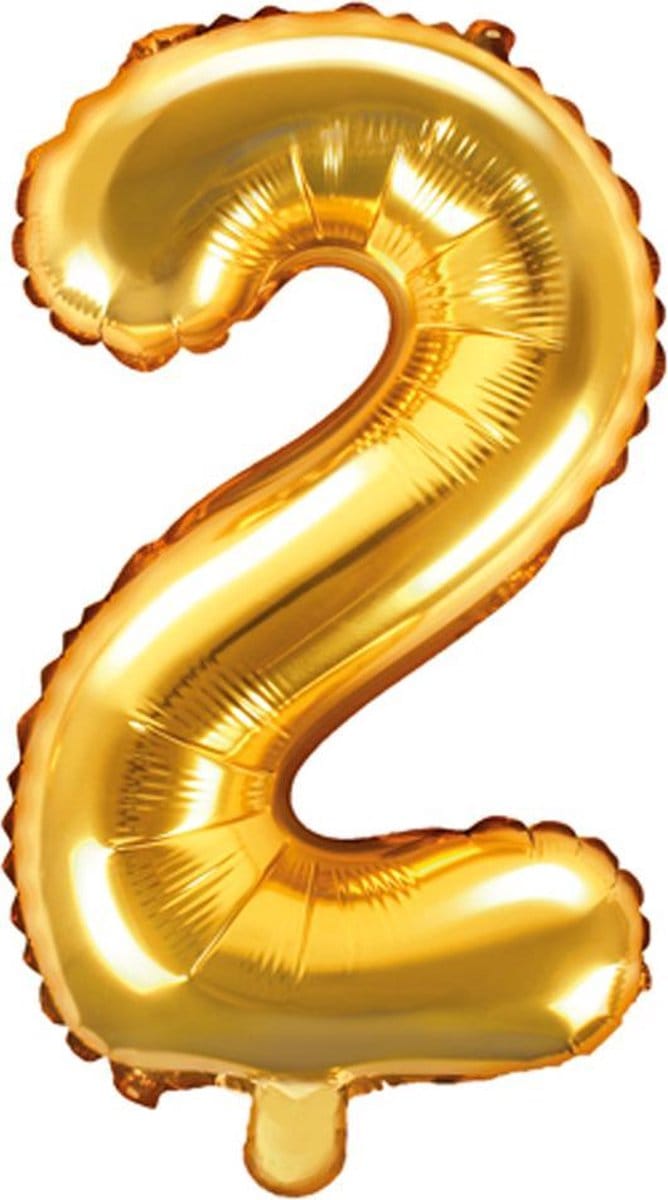 Partydeco - Folieballon nummer 2 Goud 35 cm