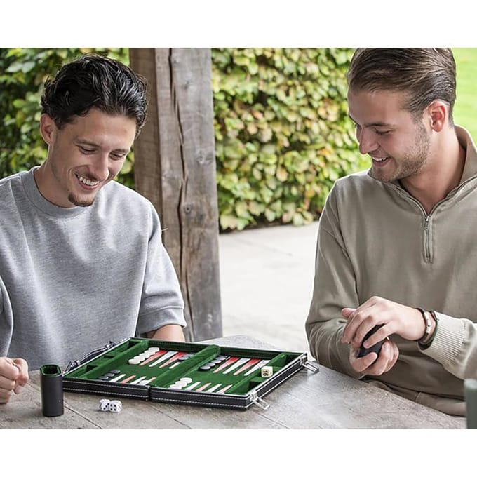 Backgammon de Voyage - ENGELHART - Modèle 11  - Valise en Simili Cuir - Feutres - Vert/Rouge/Blanc blanc