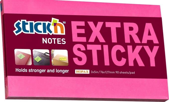 Stick'n Sticky Notes - 76x127mm - Extra Sticky - Magenta - 90 Memoblaadjes