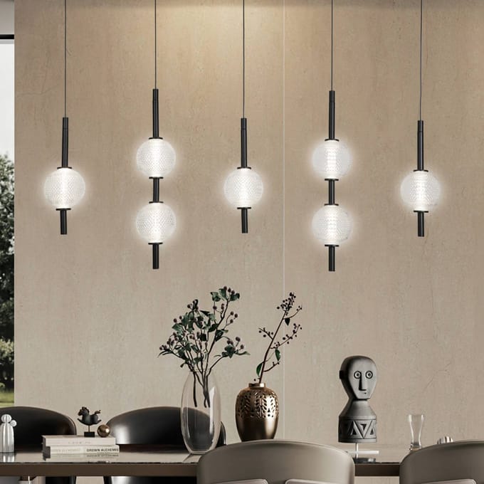 Viokef LED hanglamp Abeona, lengte 105 cm, zwart metaal, 7-lamps
