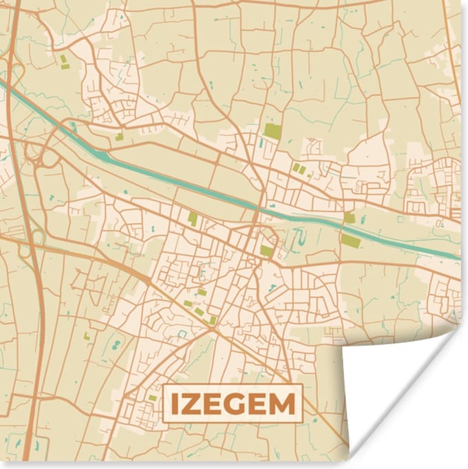 Poster België - Kaart - Stadskaart - Plattegrond - Izegem - 30x30 cm