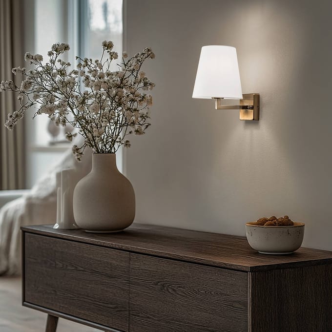 Opviq Wandlamp profiel, goud/wit, metaal/stof, hoogte 30 cm