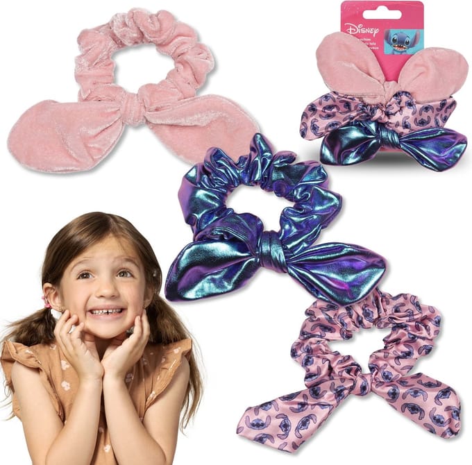 Stitch Scrunchies met Strik, Set van 3 Haarelastieken