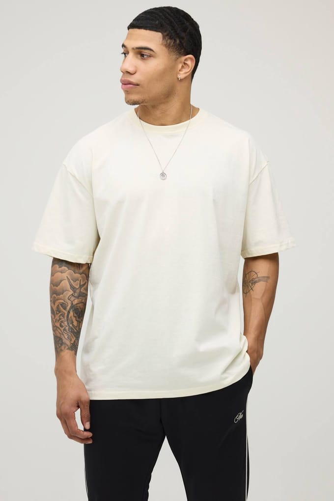 Ecru Oversized T-shirt Met Palmboomprint | Size Large