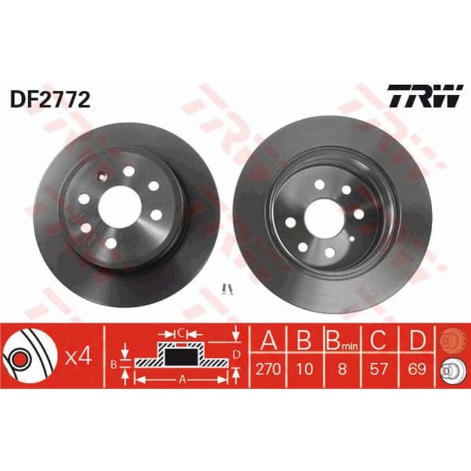 Remschijf TRW DF2772 achter, volledig, 1 Stuk