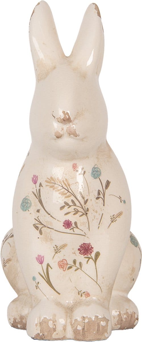 Clayre & Eef Decoratie Beeld Konijn 16x12x28 cm Beige Keramiek Bloemen