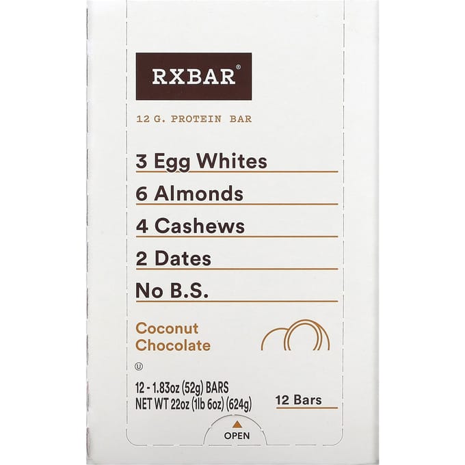 RXBAR, proteïnereep, kokos chocolade, 12 repen, 52g (1,83 oz) elk