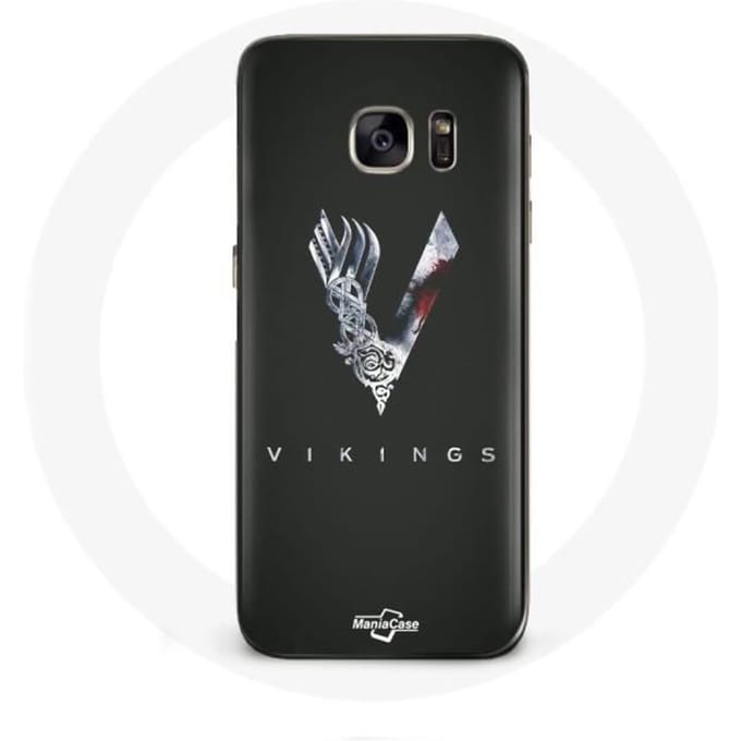 Coque pour Samsung Galaxy S6 Edge Vikings Série Saison 6 logo V Epée Gris Fond Noir