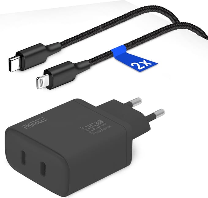 Snellader geschikt voor iPhone 14 / iPhone 13 / iPhone 12 / iPhone 11 / iPhone X - 2 poorten - 35 watt - Power Adapter