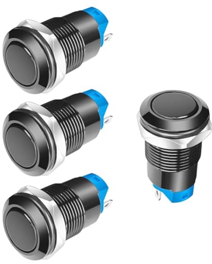 Waterdichte Drukknop Schakelaars 12mm - Set van 4 - Vernikkeld Koper - IP65 Beschermd