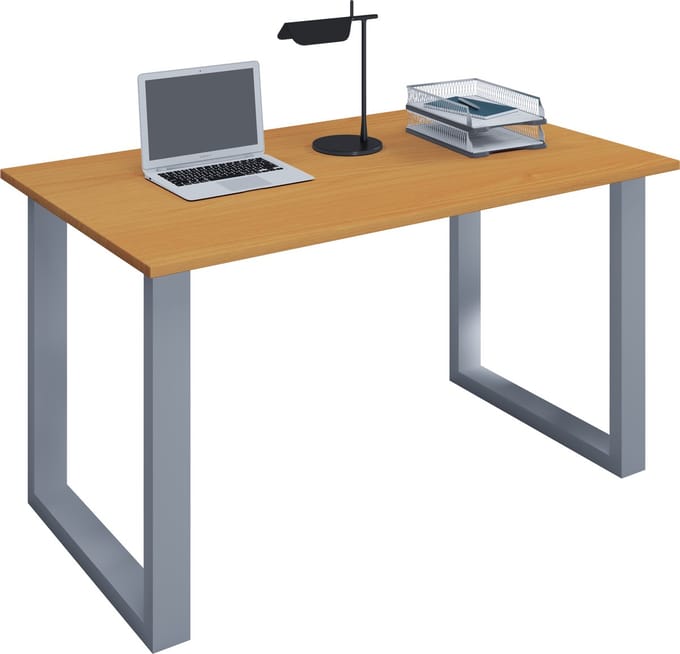Houten bureau Computerbureau Werkbureau Kantoormeubilair Lona U Aluminium Zilver