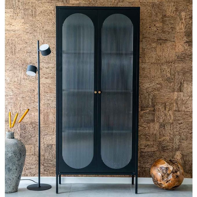 House Collection Vitrinekast Gunner Zwart 80 x 35 x 180 cm