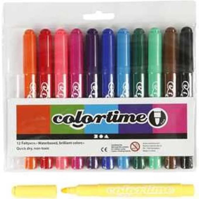 Colortime stift,  5 mm lijn, Standaard-kleuren, 12 stuks