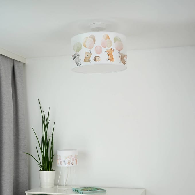 Duolla Freddy hanglamp, Ø 35 cm, kleurrijk, dieren, stof, E27