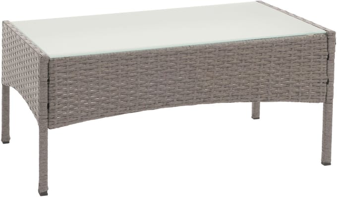 Halden poly rotan tuintafel, bijzettafel met glazen blad ~ grijs