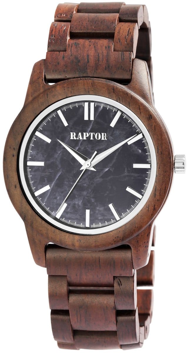Raptor herenhorloge hout Elementary, zilverkleurig, mineraalglas