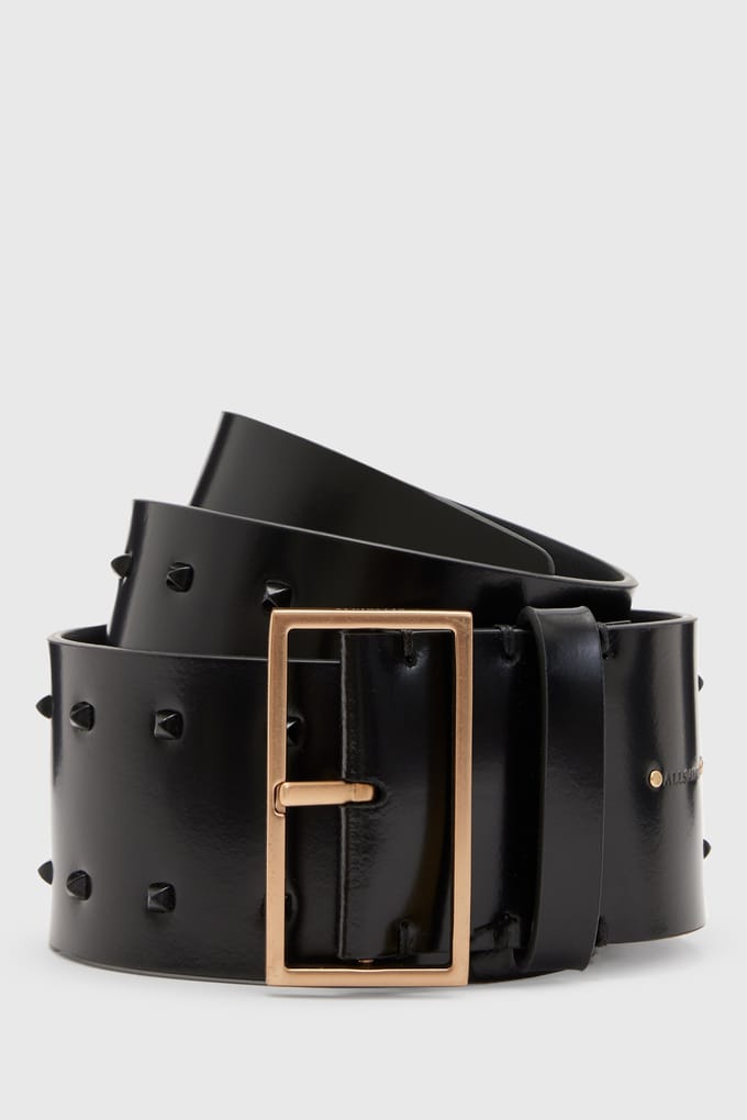 AllSaints Maxie Stud Wide Belt Black/matte/brass Maat: XS | Riemen Outlet | Dames | Zwart
