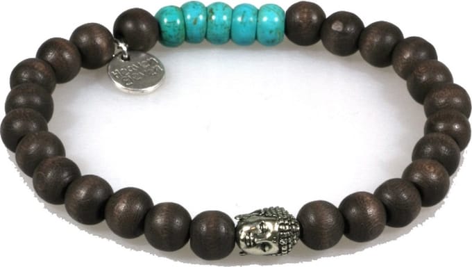 IbizaMen - Bruin Hout met Turkoois 8mm - Buddha RVS - 20cm