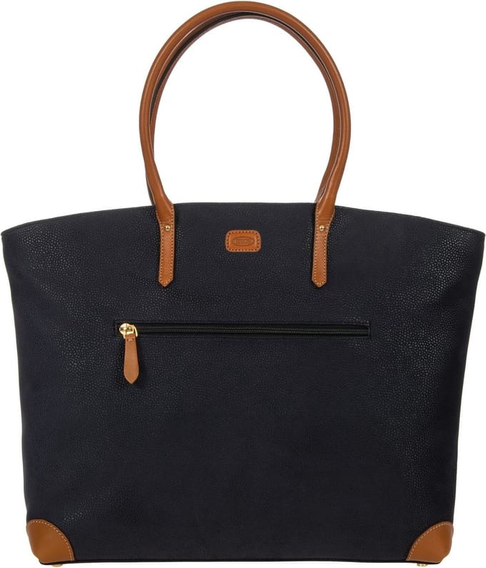 BRIC'S Leren Schoudertas Shopper met laptopvak Life Bag Blue Blauw