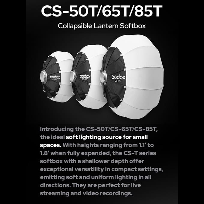 Godox CS-85T 85 cm/33,4 pouces Lanterne à dégagement rapide Softbox professionnelle pliable avec norme 85cm noir
