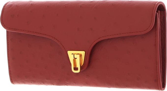 COCCINELLE Leren Portemonnee Beat Ostrich Wallet Acero Donkerrood