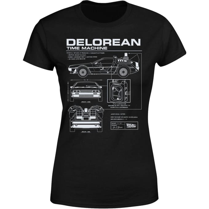 Back To The Future Delorean Schematic Women's T-Shirt - Black - L