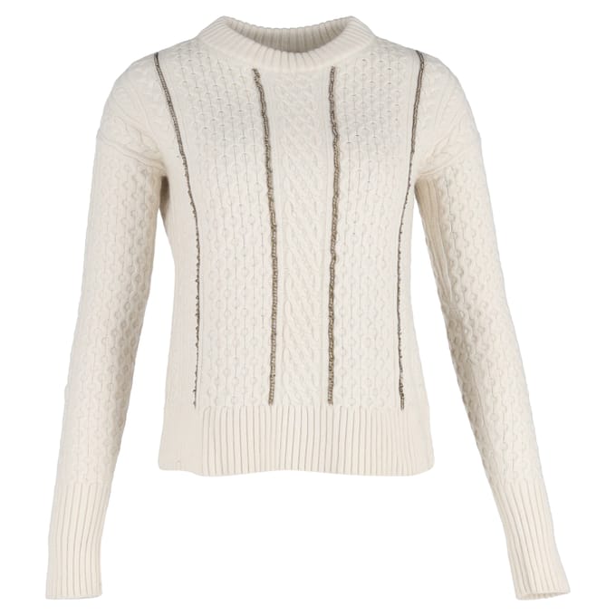 Michael Kors kabeltrui met kettingdetails in witte wol